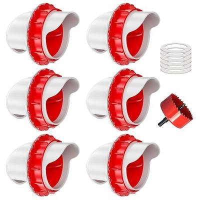 No Waste Chicken Feeders, DIY Automatic Poultry Feeder - 6 Ports Red | Buckets Barrels Bins Troughs‑mountable Design for common Breeds of Chicken Flock with Hole Saw
