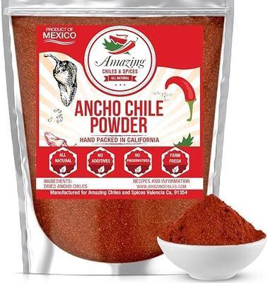 Ancho Chile Powder 8oz Ground Mild Dried Chili Pepper Mexican Spice | Smoky sweet ground poblano for mole, enchiladas, tacos, rubs & marinades. All natural, no fillers. Resealable bag.