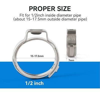 100 Pack GUOFIS 1/2 Inch Pex Cinch Clamp Rings,Premium 304 Stainless Steel | PEX Crimp Ring,Pex Fitting Clamps Pinch Ring for PEX Tubing Pipe Fittings Connection(CLAMP016-100)