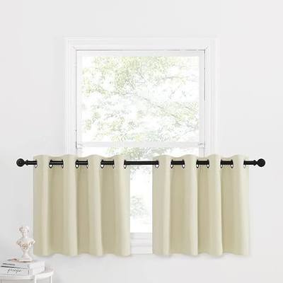 NICETOWN Clearance Curtains Tiers, Light Beige Valances Tiers - Grommet Top Room Darkening Small Curtains for Half Cafe Windows/Kitchen/Bathroom/Thanksgiving, 52 W x 24 Inches L, Double Panels
