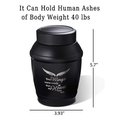 5.7" Medium Urns for Human Ashes Male or Female(40 Cubic Inches) | Black Medium Size Urns for Men Women Child,Angel Wings Cremation Decorative Burial Memorial Urn for Ashes