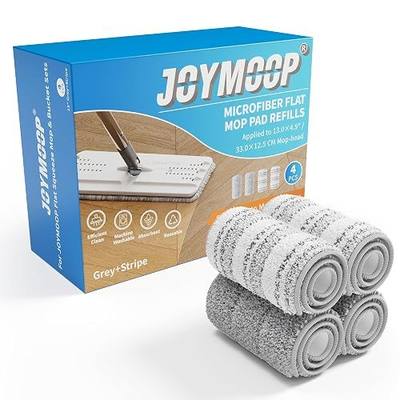 JOYMOOP Microfiber Mop Replacement Pads, 4-Pack 13" × 4.9", Dual Grey & Stripe Pads for Wet & Dry Cleaning, Compatible with Microfiber Flat Mop Heads, Machine Washable, Durable and Scratch-Free