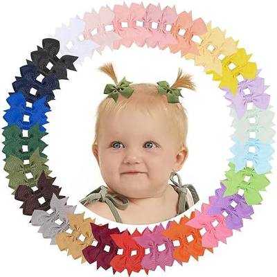 doboi 50PCS 2'' Baby Hair Bows Clips | Fully Lined Grosgrain Boutique Solid Ribbon Mini Bows for Girls Teens Infants Kids Toddlers Newborn