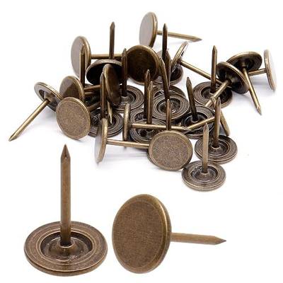 Piutouyar 17 mm / 0.67 Inch Flat Head Thumb Tacks, Bronze, 100Pcs | Pushpin Dia 11 mm/0.43 Inch, Vintage Style Upholstery Tacks, Iron Push Pins For Fixing Sofa, Chair, Photos, Furniture Decor