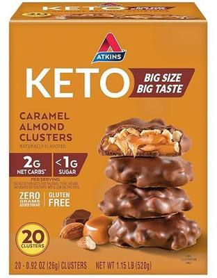 Atkins Caramel Almond Clusters, Gluten Free, High in Fiber, 1g Sugar, 2g Net Carb, Keto Friendly, 20 Count
