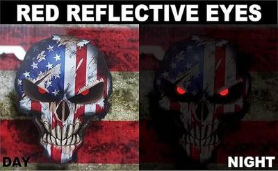 American Flag Skull Sticker - 3M Vinyl, Reflective Eyes, for Cars & Trucks, Indoor Use, Premium Quality, Made in USA, Sniper Decal, Unique Patriotic Design