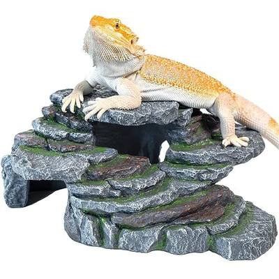 Reptile Hide & Cave Hideout Rainforest Series - Reptile Ledge Hide, Basking Rock, Terrarium & Aquarium Decor, Decorative Resin for Lizards, Fish, Snakes, Amphibians, Small Animals