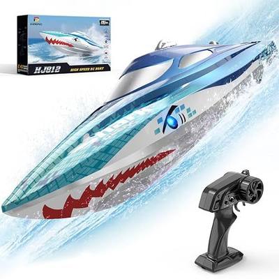 DEERC High-Speed RC Boat, 20+ MPH, Fast Remote Control Shark Racing Boat | Full Proportional, 2.4GHz Speedboat with LED Lights, Lake & Pool Water Toys for Adults & Kids