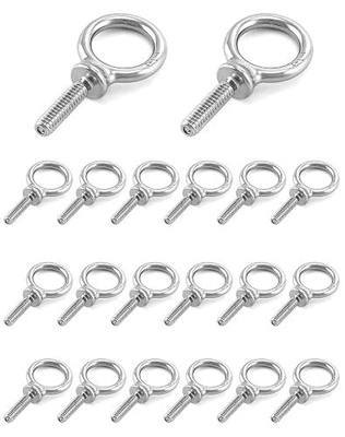 QWORK Eye Bolt, 20 Pack 1/4" - 20 x 1 Marine Grade Stainless Steel Lifting Ring Threaded Eyebolt Machinery Shoulder Eyebolts