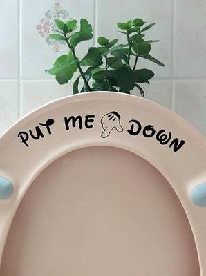 Pack of 2 Put Me Down Cute Mickey Hands Toilet Seat/Lid Sticker - Bathroom Décor - Bathroom Accessories (Black)