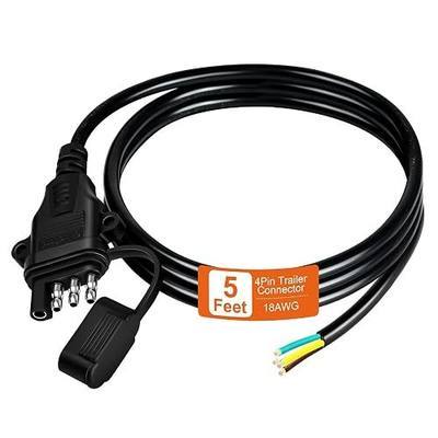 18AWG 5FT 4 Pin Trailer Connector Pure Copper 4 Pin Trailer Wiring Harness Jacketed Cable Heavy Duty Male Extension Wiring Harness 4 Wire 4-Flat Connector 4 Way Flat Plug with Dust Cover