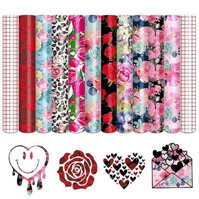 Tintnut Valentine's Day Permanent Vinyl 12x10in Rose 10Pcs Adhesive Vinyl | Valentine pink & mother's day crafts DIY,easycut & weed,stretchy & washable,waterproof & high viscosity,self sticker PU