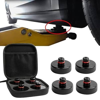 PSLER Jack Pad Lifting Puck for Tesla Model 3 Y X S, 4-Pack with Case | Durable rubber jack pads protect Tesla battery safely; comes with a portable storage box for neat trunk organization