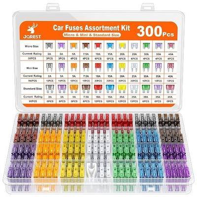 JOREST 300Pcs Car Fuse Assortment Kit, 160 Mini Blade Fuses Automotive + 90 Standard Auto Fuses + 50 Micro + Puller – Replacement for RV Camper Boat Truck (2Amp 3A 5A 7.5A 10A 15A 20A 25A 30A 35A 40A)