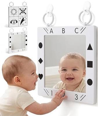 Premium Tactile Baby Mirror Toy for Tummy Time & Play, Double-Sided High-Contrast Sensory, Supports Crawling & Vision, Easy Clean, 12”x12” Large Size, Lightweight, Ideal Gift for 0–12 Months Babies | Extra-large 12 x 12 inch baby mirror with a 9 x 9 inch reflective viewing area.