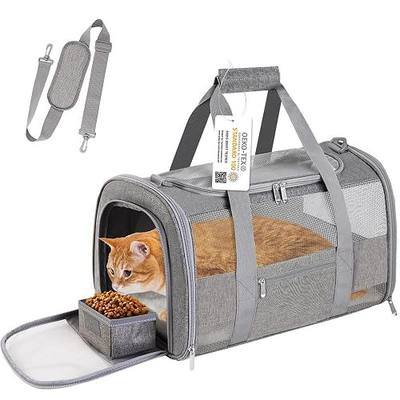 Soft Sided Cat Carrier for Small Cats Puppies up to 15 Lbs, Airline Approved Pet Carrier Collapsible Travel Puppy Carrier with Reflective Strip, Grey