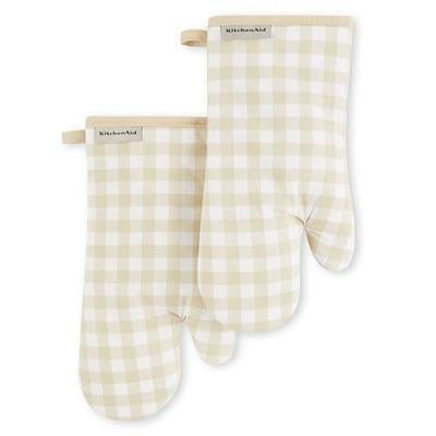 KitchenAid Gingham Oven Mitt 2-Pack Set, Milkshake Tan, 7"x13"