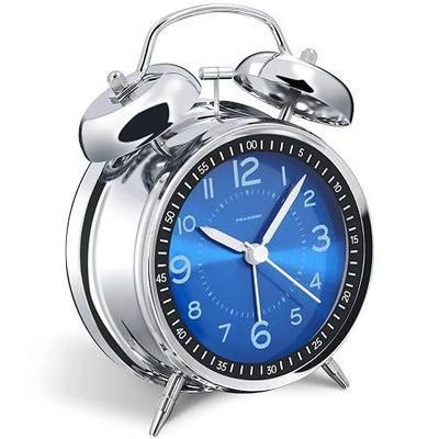Peakeep Loud Alarm Clock for Heavy Sleepers Adults, Metal 4.5 Inches | Twin Bell Battery Operated Analog Alarm Clocks for Bedrooms Kids' Room Decoration (Jewel Blue)