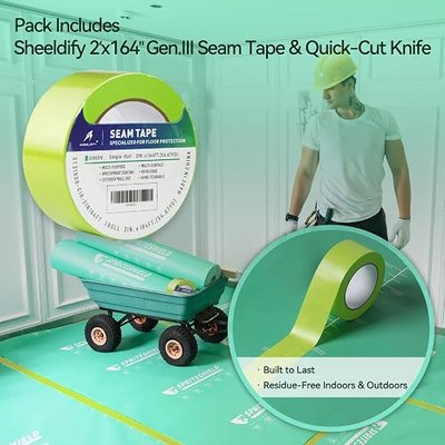 3 in 1 300GSM Heavy-Duty Temporary Floor Protection | 39" x 100', for Construction & Renovation, Surface Protection, Film for Hardwood Floors, Tile&Hard Paint Protection, Green