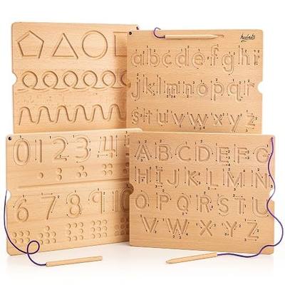 Hulats Learn to Write: Wooden Letter Tracing Board Set Ages 3-5 | Deep Grooved Handwriting Practice, Montessori toys for 3+ year old, alphabet and number tracing set with arrows