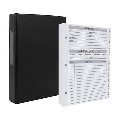 Client Record Book, Hair Stylist Client Profile Book-Binder, Black | 3 Ring Client Record Book For Salons, Nail, 100 Sheets 5.5" X 8.5" Profile Cards, with Alphabetical Tabs