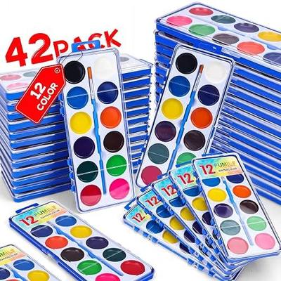 42 Pack Watercolor Paint Set for Kids, 12 Colors Watercolors Paints with Paint Brush, Kids Watercolor Paint Set for Party Favor, Classroom,Easter Basket Stuffers.