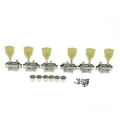 Wilkinson Nickel with Vintage Button 3x3 Deluxe Vintage Tuners Guitar Tuning Keys Machine Heads with Plastic Keystone Buttons for Les Paul/SG/ES, (K1948)