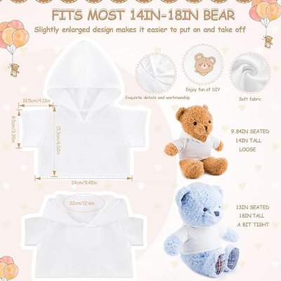 12 PCS Stuffed Bear Clothes Shirt Stuffed Animal T-Shirt Doll Tshirts Classic Plush Bear Shirts Bear Hoodie Fit 14-18 Inches Stuffed Bear Dolls (White)