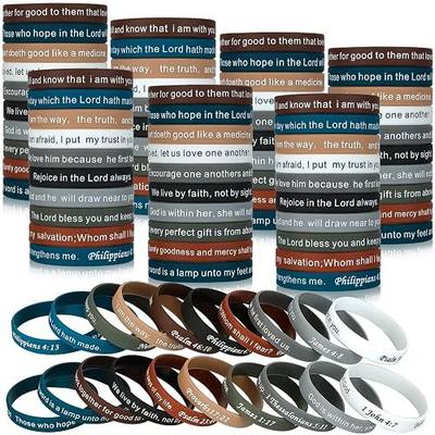 Estune 120 Pcs Bible Verses Bracelets Motivational Quote Rubber Wristbands Christian Religious Silicone Bracelet Inspirational Silicone Wristbands for Unisex Men Women Party (Dark Color)