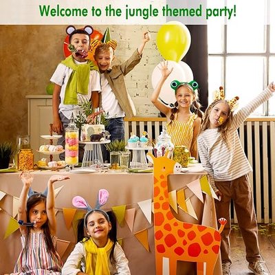 16Pcs Jungle Animal Ears Headbands as Safari Party Favors Wild One Birthday Decorations Plush Animal Headpiece for Kids Adults