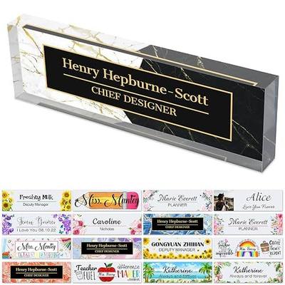 Personalized Name Plate Custom Desk Acrylic Nameplate Customized Photo Logo Plaque Glass Block Home Office Decor Gifts for Teacher Women