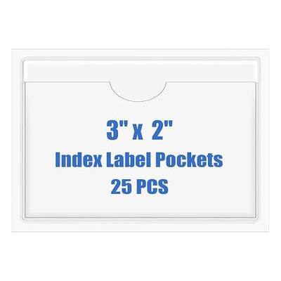 Origin-Joy 25 PCS Self-Adhesive Index Label Pockets, Clear Plastic Peel & Stick Card Holders with Top Open for Loading (3 x 2 inch)