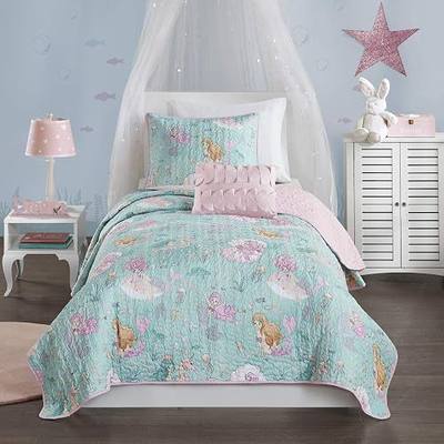 Mi Zone Kids Darya Cozy Quilt Set, Casual Modern Vibrant Fun Design, Lightweight All Season Kids Bedding, Decorative Pillow, Girls Bedroom Décor, Twin, Mystical Mermaid Fantasy Aqua/Pink 3 Piece