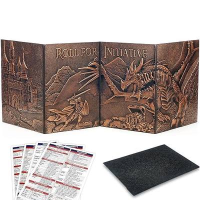 DND DM Screen 5e, D&D Dungeon Master Screen 3D Faux Leather 4 Panel Game Master Screen with Customizable Inserts - Dungeons and Dragons GM RPG Accessories Gift for Men or Women