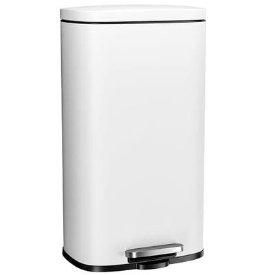Arlopu 8 Gallon Step Kitchen Trash Can, Stainless Steel Garbage Bin, White | Garbage Can with Removable Inner Bucket, Foot Pedal, Soft-close Lid, Rear Handle, for Kitchen, Office, Bathroom, Indoor
