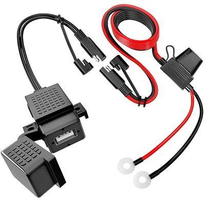 Nilight Waterproof Motorcycle USB 3.1Amp Quick SAE to USB Charger Adapter O Ring Terminal Cable Harness with Inline 5Amp Fuse Handlebar for Mobile Devices GPS