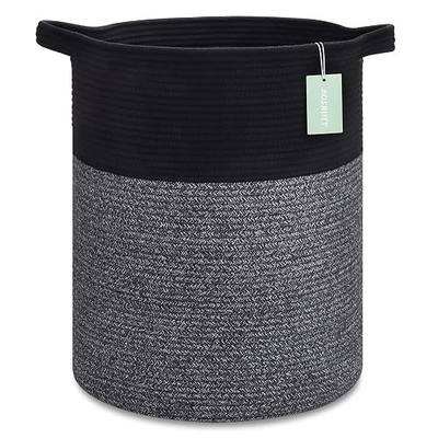 BOSROTY Large Laundry Hamper for Girls Boys Kids 72L, Nursery Hamper, Tall Laundry Basket, Cotton Rope Woven Blanket Basket for Storage Toys Clothes Towels, 16”x 22”, Black & Gray