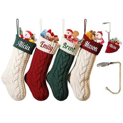 Personalized Christmas Stocking,Custom Name 18 inch Large Knit Christmas Stocking for Family,Color-Contrast Xmas Stocking with Name Embroidery for Holiday Party Decoration(1 Pcs)