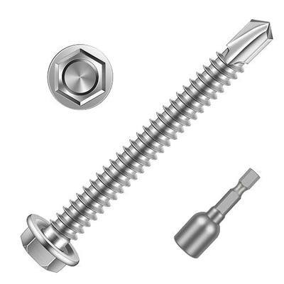 #14 x 4 (3/4" to 4" Available) Hex Washer Head Self Drilling Sheet Metal Screws with Drill Point, Stainless Steel 410, 20 PCS
