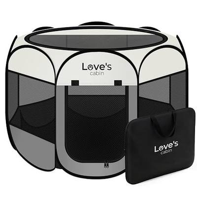 Love's cabin Pet Puppy Dog Playpen, Small Dog Tent Crates Cage Indoor/Outdoor, Portable Playpen for Cat, Foldable Pop Up Dog Kennel Playpen with Carring Case, Removable Zipper Top, Grey