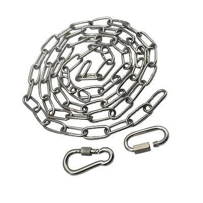 304 Stainless Steel Chain 3/32 in x 5 ft Closed Links Short Chain Heavy Duty with 2 Quick Carabiner Hooks Locking Pulling Towing for Outdoor Fence Gate Pet Dogs, 1 pcs (2.5mm x150cm)