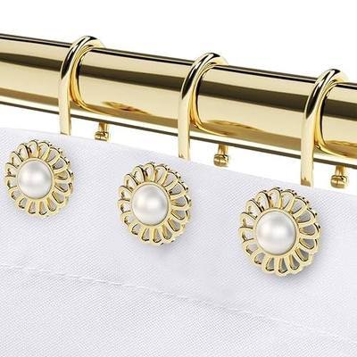 Gold Shower Curtain Hooks Rings, Decorative Shower Curtain Hangers, Heavy Duty Metal Shower Rings, Sunflower Shower Hooks for Shower Curtain Rod and Liner, Bathroom Curtain Hooks, Luxury Gold, iToplin