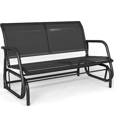 KROFEM Outdoor Glider Bench, Glider Bench for Outside Patio, Black | High Backrest and Breathable Mesh Fabric, Yard Porch Loveseat, Outside Rocking Swing Chair, Heavy Duty Metal, Clearance