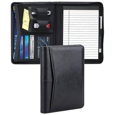 Junior Padfolio Portfolio with 5 x 8 Writing Pad, A5 Business Portfolio Binder Folder Organizer Multi-Function Combination Case for Women/Men, Black