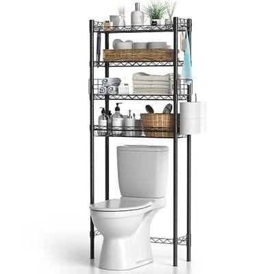 Hodonas Over Toilet Bathroom Organizer, Adjustable 4-Tier Over the Toilet Storage Shelf Sturdy Bathroom Shelves, Freestanding Above Toilet Storage Rack Stable Bathroom Space Saver, Black