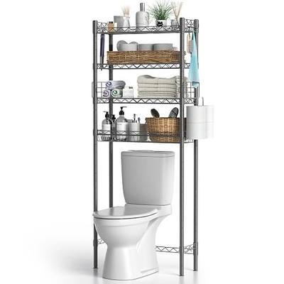 Hodonas 4-Tier Over The Toilet Storage, Adjustable Over Toilet Bathroom Organizer Rack, Freestanding Bathroom Shelves Above Toilet Storage, Sturdy Bathroom Space Saver with Basket and Shelves, Gray