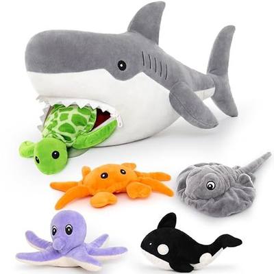MorisMos 23in Shark Stuffed Animal with 5 Baby Plush Inside, Mommy Stuffed Shark Surprise Toy Set, Cute Ocean Sea Creatures Stuffed Animals Gift for Kids, Girls, Boys Birthday Christmas