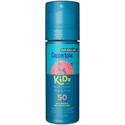 Coppertone Kids Roll On Sunscreen Lotion SPF 50, Tear Free Kids Sunscreen with Blue Color and Zinc Oxide Sun Protection, 2.5 Fl Oz Tube