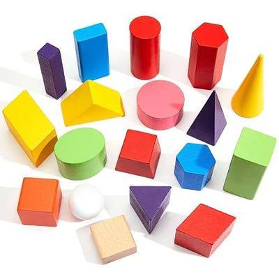 Deekin 36 Pcs Large 3D Shapes for Teaching Math Manipulatives Geometric Solids Blocks Montessori Learning Blocks Solid for Preschool Elementary Home School Supplies (3D Shape)