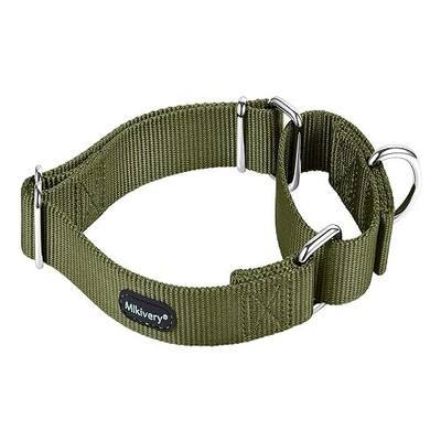 Mikivery Martingale Dog Collar Nylon Adjustable and Safety Training Colourful Comfortable Metal Buckle Pet Collars for Small Medium and Large Dogs(Military Green,L)